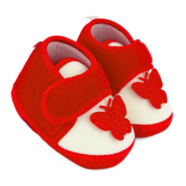 Baby Girls Velboa Butterfly White,Red Velcro Shoe Booties-BT5587