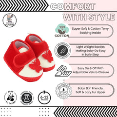Baby Girls Velboa Butterfly White,Red Velcro Shoe Booties-BT5587