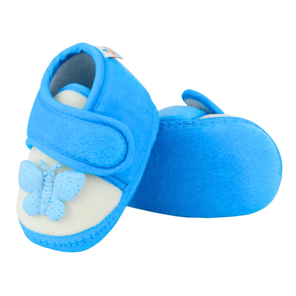 Baby Girls Velboa Butterfly White,Blue Velcro Shoe Booties-BT5589