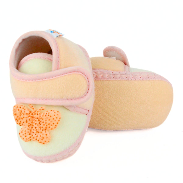Baby Girls Velboa Butterfly White,Pink Velcro Shoe Booties-BT5590