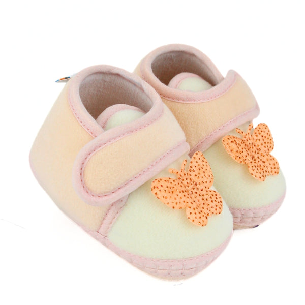 Baby Girls Velboa Butterfly White,Pink Velcro Shoe Booties-BT5590