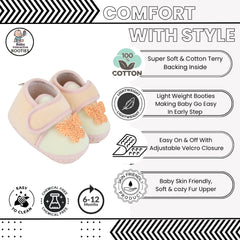 Baby Girls Velboa Butterfly White,Pink Velcro Shoe Booties-BT5590