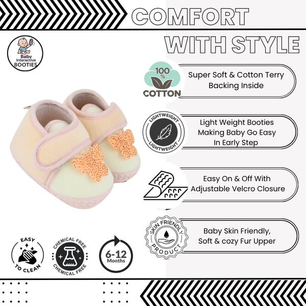 Baby Girls Velboa Butterfly White,Pink Velcro Shoe Booties-BT5590