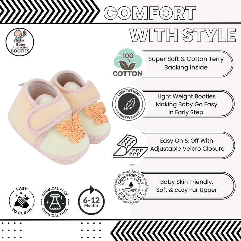 Baby Girls Velboa Butterfly White,Pink Velcro Shoe Booties-BT5590