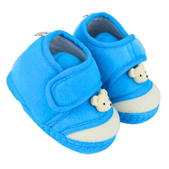 Baby Unisex Velboa Bear Face Blue,White Velcro Shoe Booties-BT5591