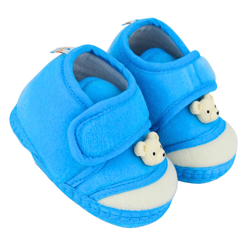 Baby Unisex Velboa Bear Face Blue,White Velcro Shoe Booties-BT5591