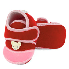 Baby Unisex Velboa Bear Face Red,Pink Velcro Shoe Booties-BT5592