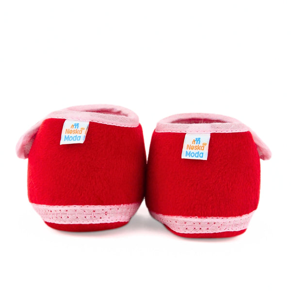 Baby Unisex Velboa Bear Face Red,Pink Velcro Shoe Booties-BT5592