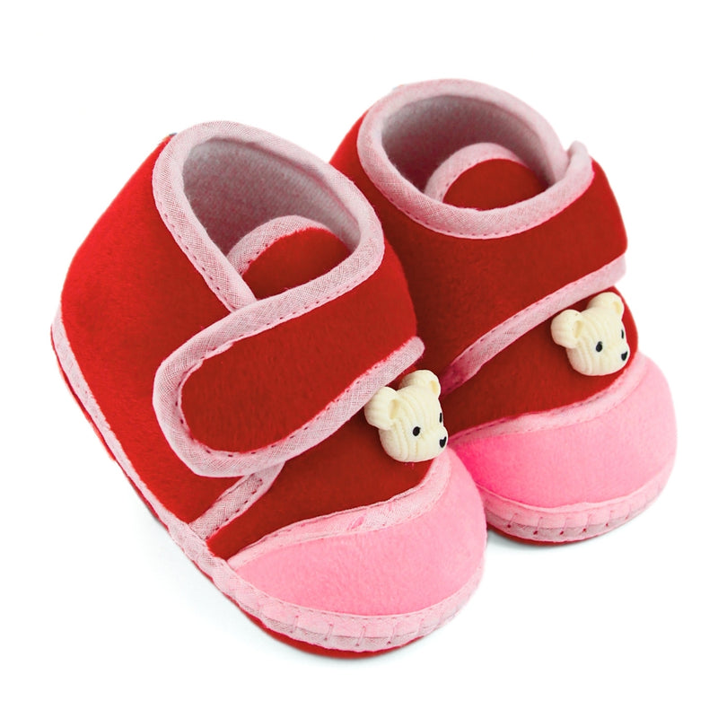 Baby Unisex Velboa Bear Face Red,Pink Velcro Shoe Booties-BT5592