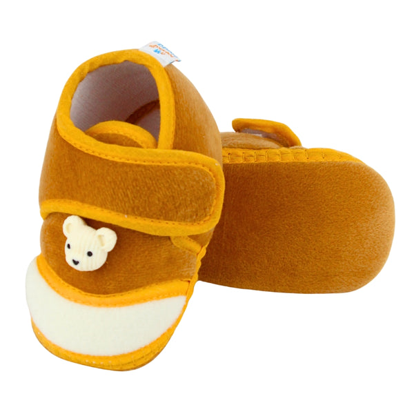 Baby Unisex Velboa Bear Face Brown,White Velcro Shoe Booties-BT5593