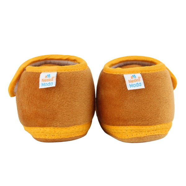 Baby Unisex Velboa Bear Face Brown,White Velcro Shoe Booties-BT5593