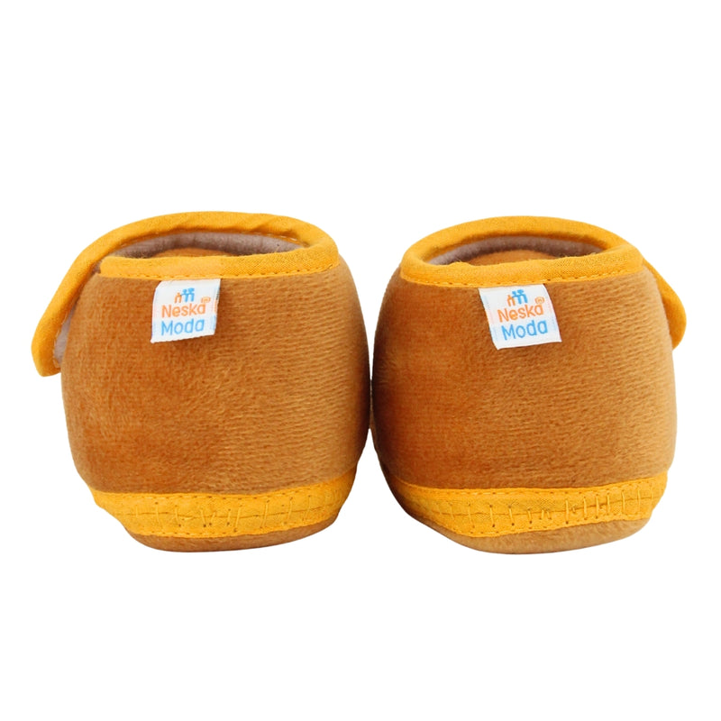 Baby Unisex Velboa Bear Face Brown,White Velcro Shoe Booties-BT5593