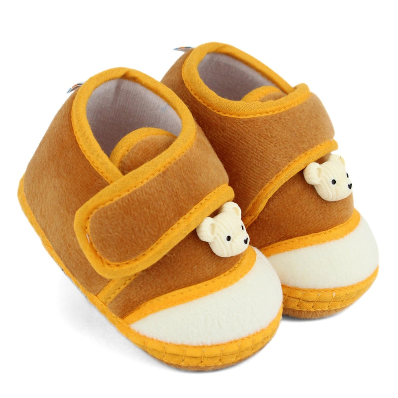 Baby Unisex Velboa Bear Face Brown,White Velcro Shoe Booties-BT5593