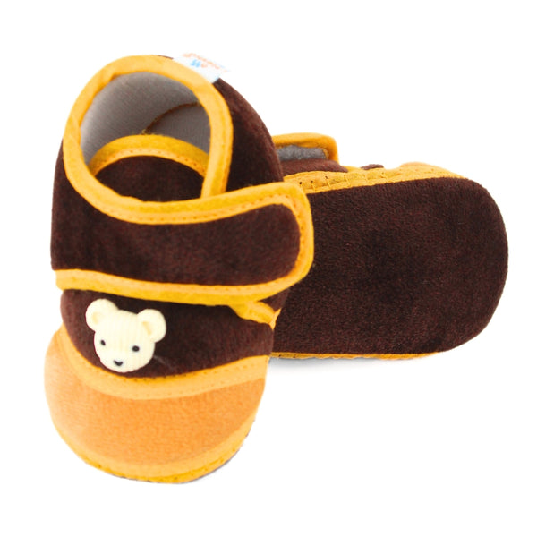Baby Unisex Velboa Bear Face Brown Velcro Shoe Booties-BT5594