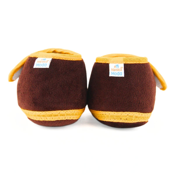 Baby Unisex Velboa Bear Face Brown Velcro Shoe Booties-BT5594