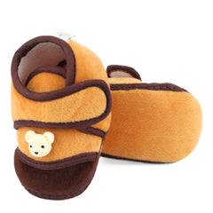 Baby Unisex Velboa Bear Face Brown Velcro Shoe Booties-BT5595