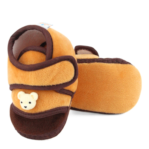 Baby Unisex Velboa Bear Face Brown Velcro Shoe Booties-BT5595