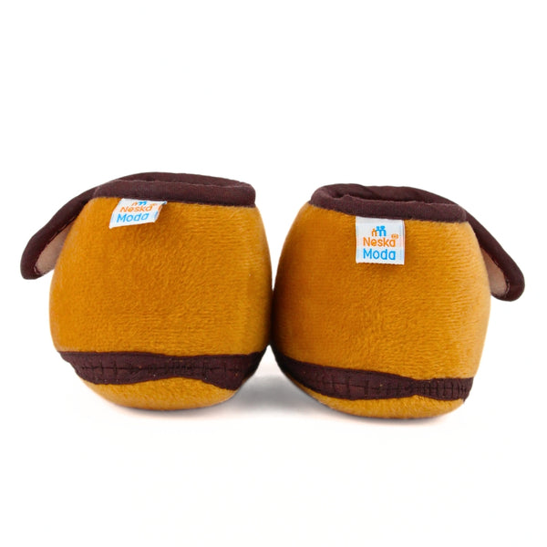 Baby Unisex Velboa Bear Face Brown Velcro Shoe Booties-BT5595