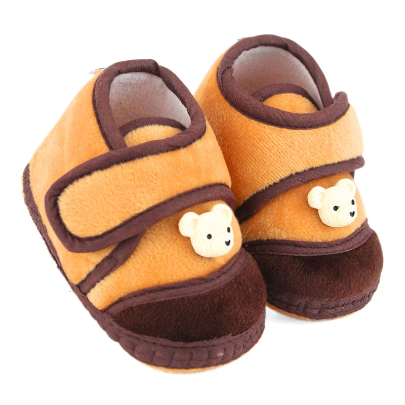 Baby Unisex Velboa Bear Face Brown Velcro Shoe Booties-BT5595