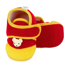 Baby Unisex Velboa Bear Face Red,Yellow Velcro Shoe Booties-BT5596
