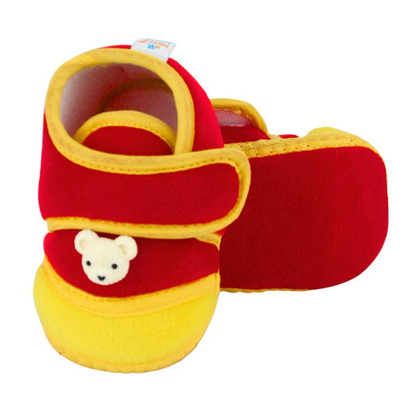 Baby Unisex Velboa Bear Face Red,Yellow Velcro Shoe Booties-BT5596