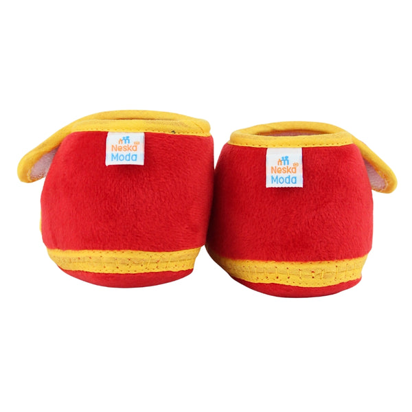 Baby Unisex Velboa Bear Face Red,Yellow Velcro Shoe Booties-BT5596