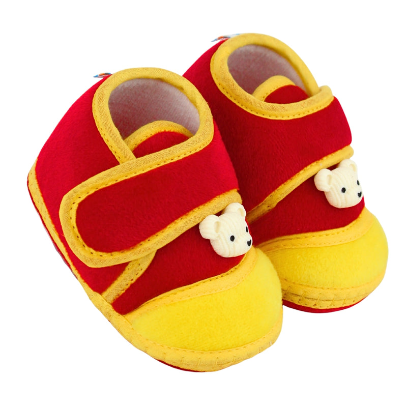 Baby Unisex Velboa Bear Face Red,Yellow Velcro Shoe Booties-BT5596