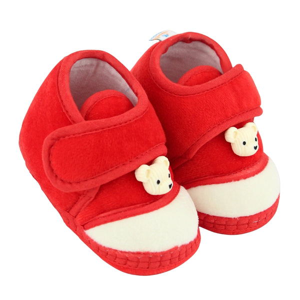 Baby Unisex Bear Face Soft Velboa Red,White Velcro Shoe-BT5597