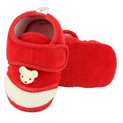 Baby Unisex Bear Face Soft Velboa Red,White Velcro Shoe-BT5597