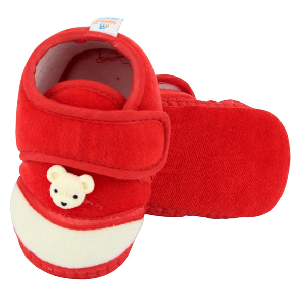 Baby Unisex Bear Face Soft Velboa Red,White Velcro Shoe-BT5597
