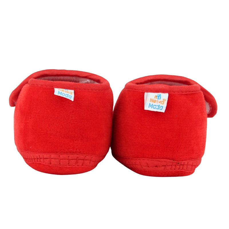 Baby Unisex Bear Face Soft Velboa Red,White Velcro Shoe-BT5597