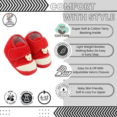 Baby Unisex Bear Face Soft Velboa Red,White Velcro Shoe-BT5597