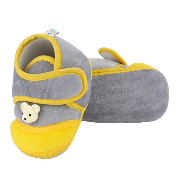 Baby Unisex Velboa Bear Face Grey,Yellow Velcro Shoe Booties-BT5598