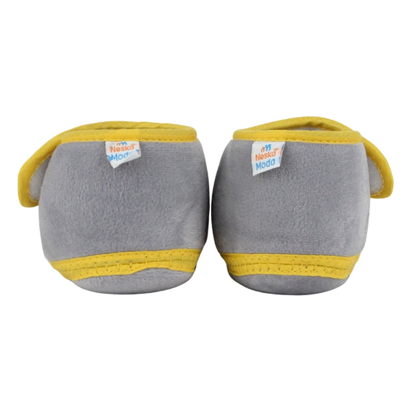 Baby Unisex Velboa Bear Face Grey,Yellow Velcro Shoe Booties-BT5598