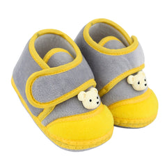 Baby Unisex Velboa Bear Face Grey,Yellow Velcro Shoe Booties-BT5598