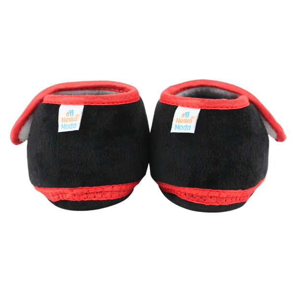 Baby Unisex Velboa Bear Face Black,Red Velcro Shoe Booties-BT5599