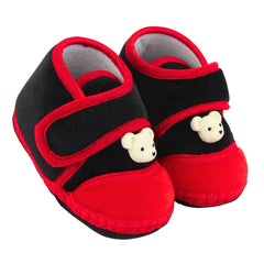 Baby Unisex Velboa Bear Face Black,Red Velcro Shoe Booties-BT5599