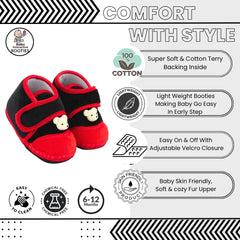 Baby Unisex Velboa Bear Face Black,Red Velcro Shoe Booties-BT5599