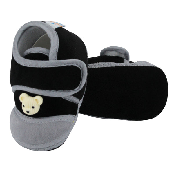 Baby Unisex Bear Face Soft Velboa Black,Grey Velcro Shoe-BT5600