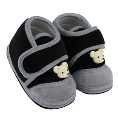 Baby Unisex Bear Face Soft Velboa Black,Grey Velcro Shoe-BT5600