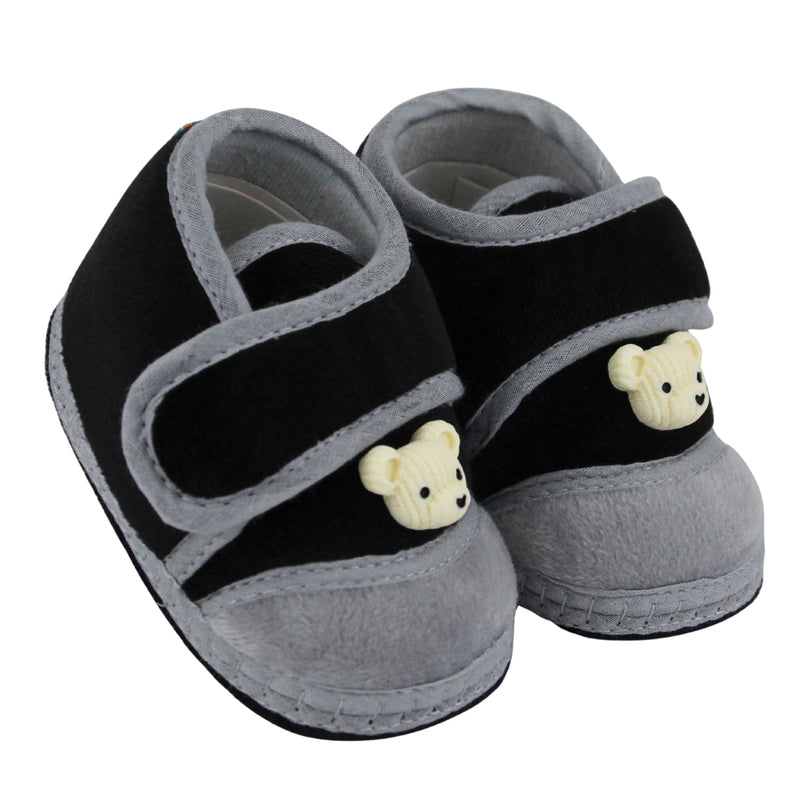 Baby Unisex Bear Face Soft Velboa Black,Grey Velcro Shoe-BT5600