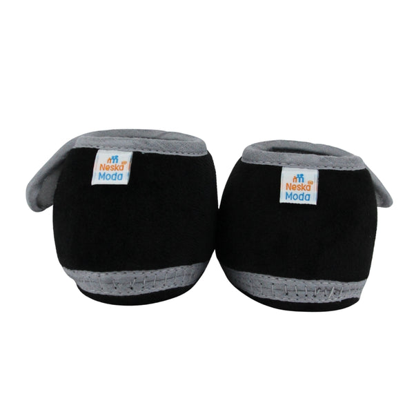 Baby Unisex Bear Face Soft Velboa Black,Grey Velcro Shoe-BT5600