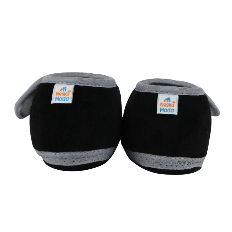 Baby Unisex Bear Face Soft Velboa Black,Grey Velcro Shoe-BT5600
