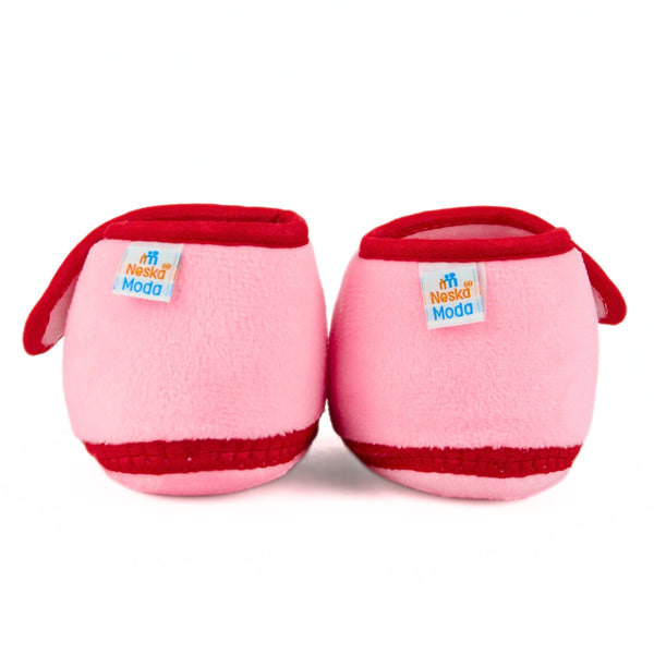 Baby Unisex Velboa Bear Face Pink,Red Velcro Shoe Booties-BT5601