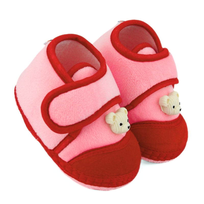 Baby Unisex Velboa Bear Face Pink,Red Velcro Shoe Booties-BT5601