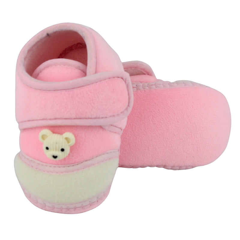 Baby Unisex Bear Face Soft Velboa Pink,White Velcro Shoe-BT5602
