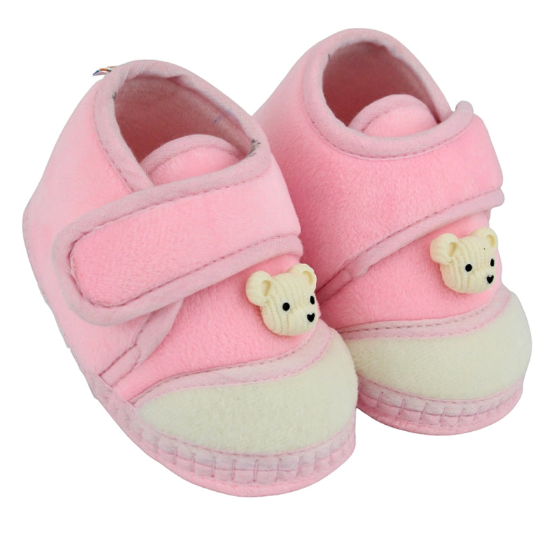 Baby Unisex Bear Face Soft Velboa Pink,White Velcro Shoe-BT5602