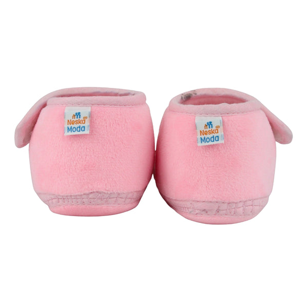 Baby Unisex Bear Face Soft Velboa Pink,White Velcro Shoe-BT5602