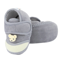 Baby Unisex Bear Face Soft Velboa Grey,White Velcro Shoe-BT5603