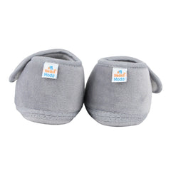 Baby Unisex Bear Face Soft Velboa Grey,White Velcro Shoe-BT5603